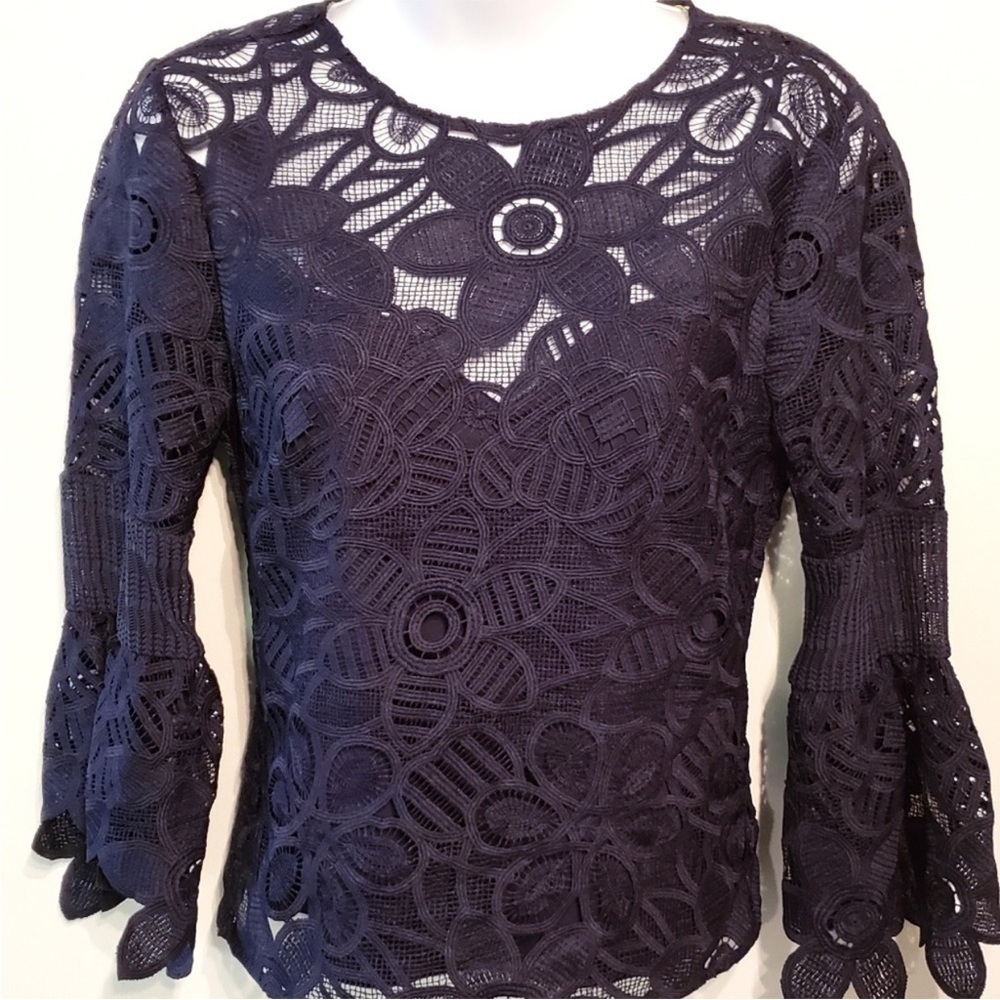 Gianni Bini Blue Lace Blouse Top Back Zip Size XL